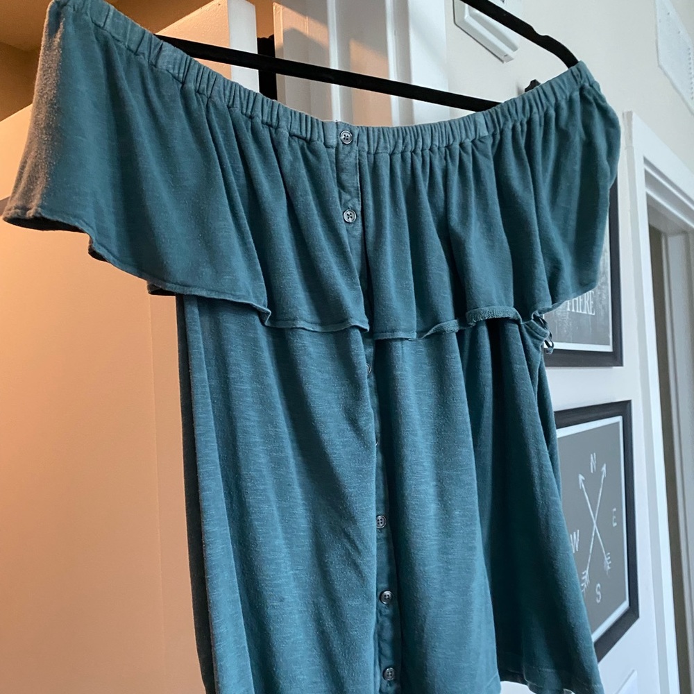 Teal off the shoulder knit top